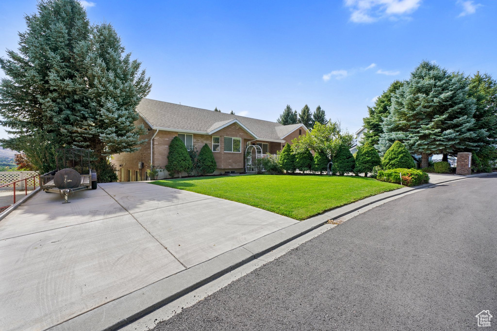 Ranch-style house featuring a front lawn