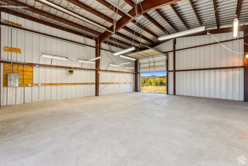 Garage featuring electric panel