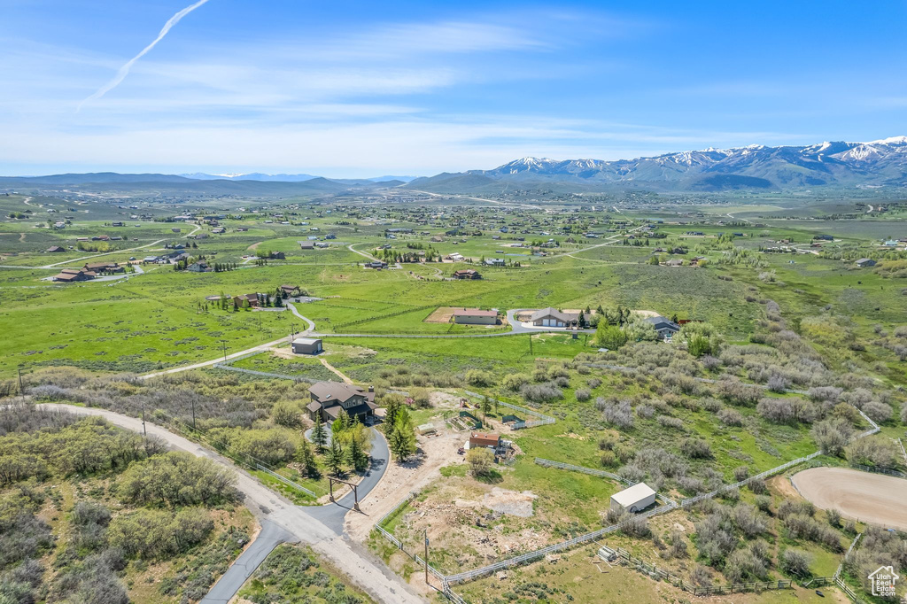 Aerial view with a rural view and a mountain view