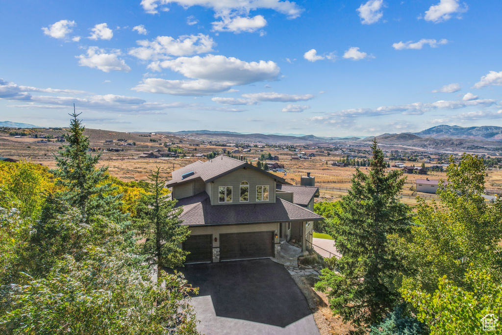 Aerial view featuring a mountain view