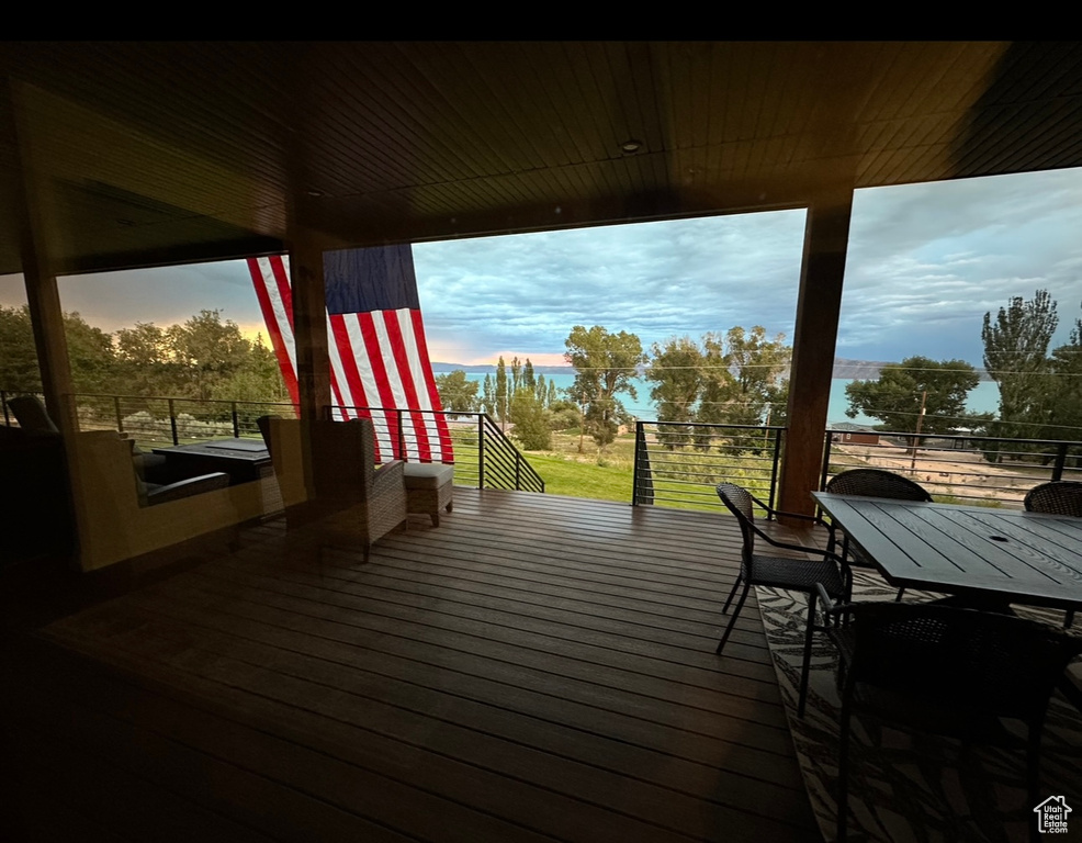 View of deck at dusk