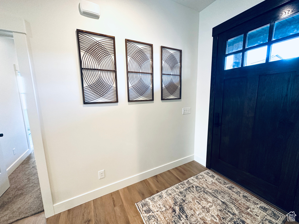 Foyer entrance with wood-type flooring