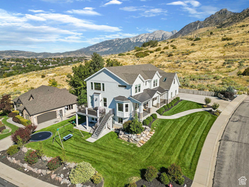 Drone / aerial view with a mountain view