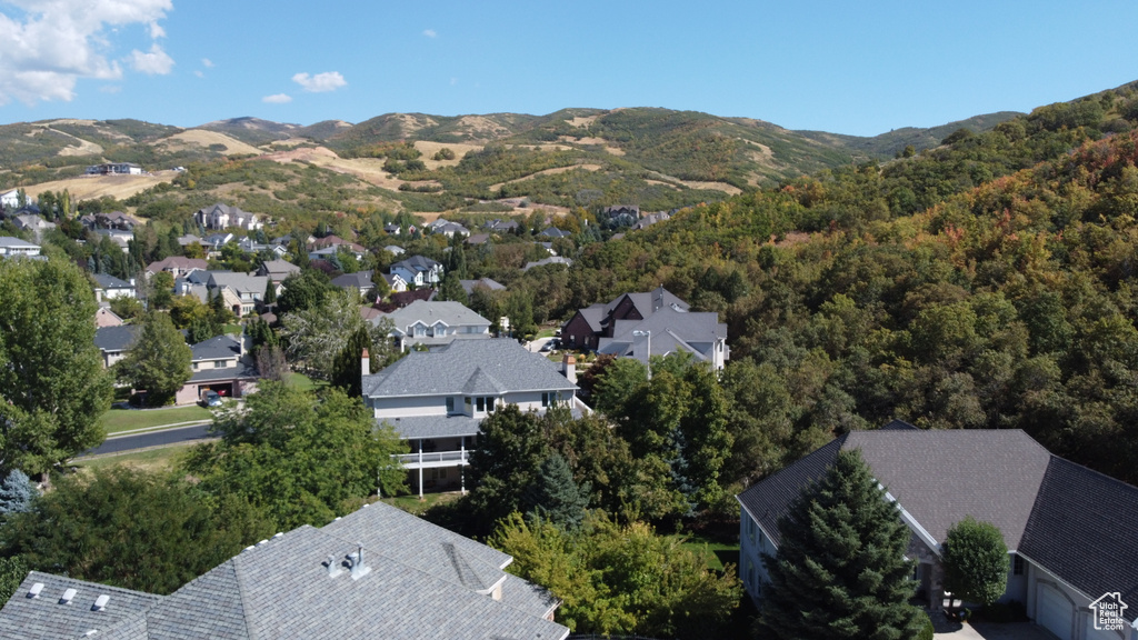 Aerial view featuring a mountain view