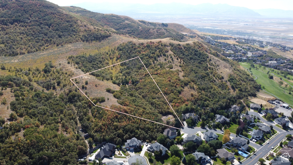 Aerial view featuring a mountain view