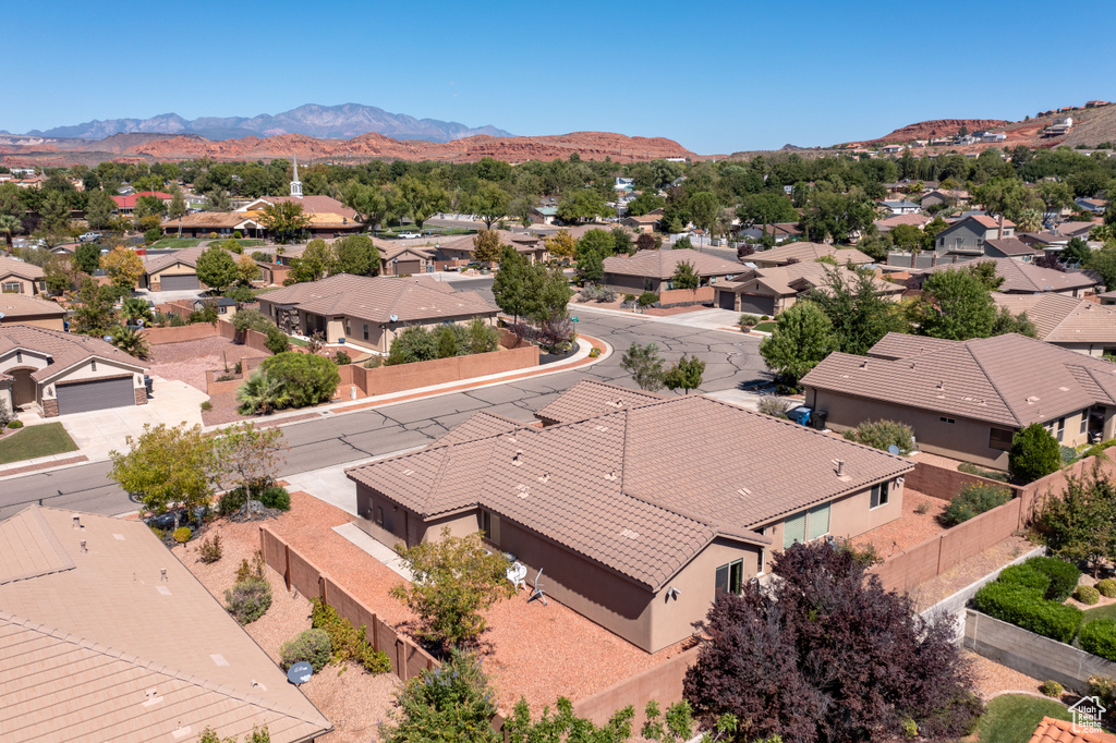 Drone / aerial view with a mountain view