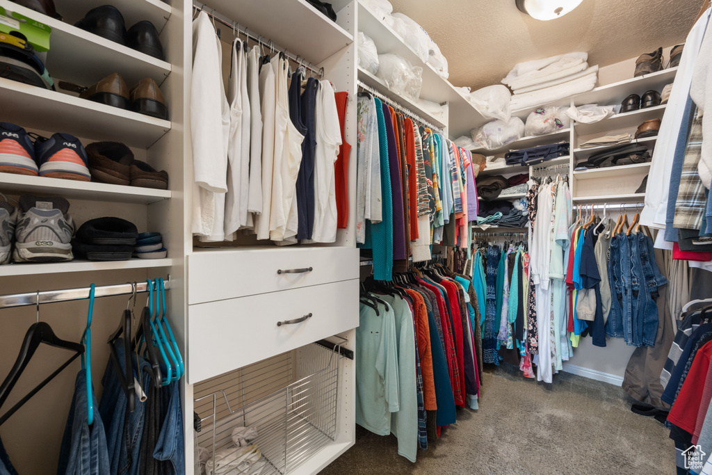 Spacious closet with light colored carpet