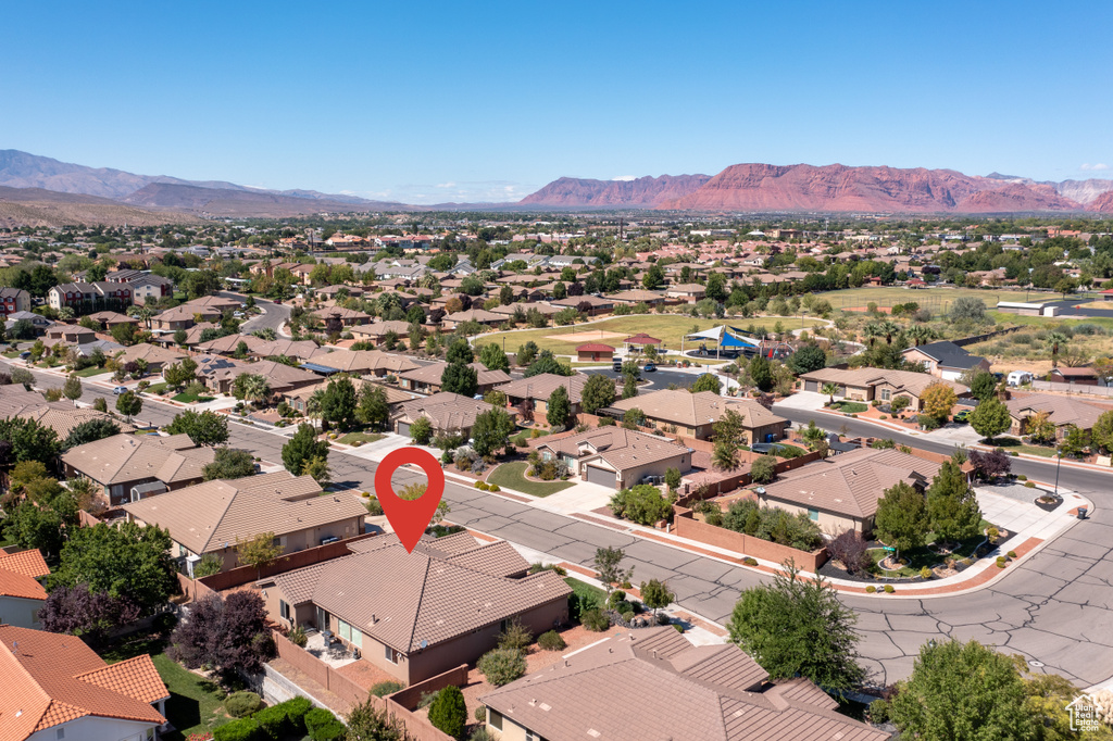 Aerial view featuring a mountain view