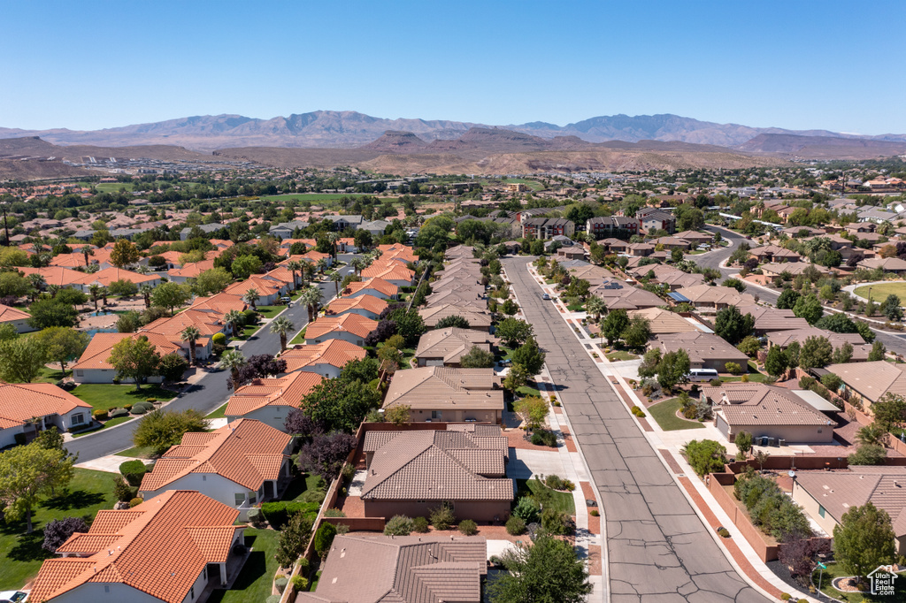 Drone / aerial view with a mountain view