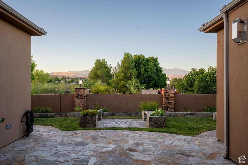 View of patio terrace at dusk