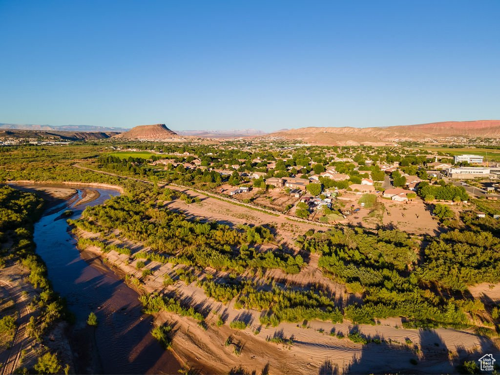 Drone / aerial view with a mountain view