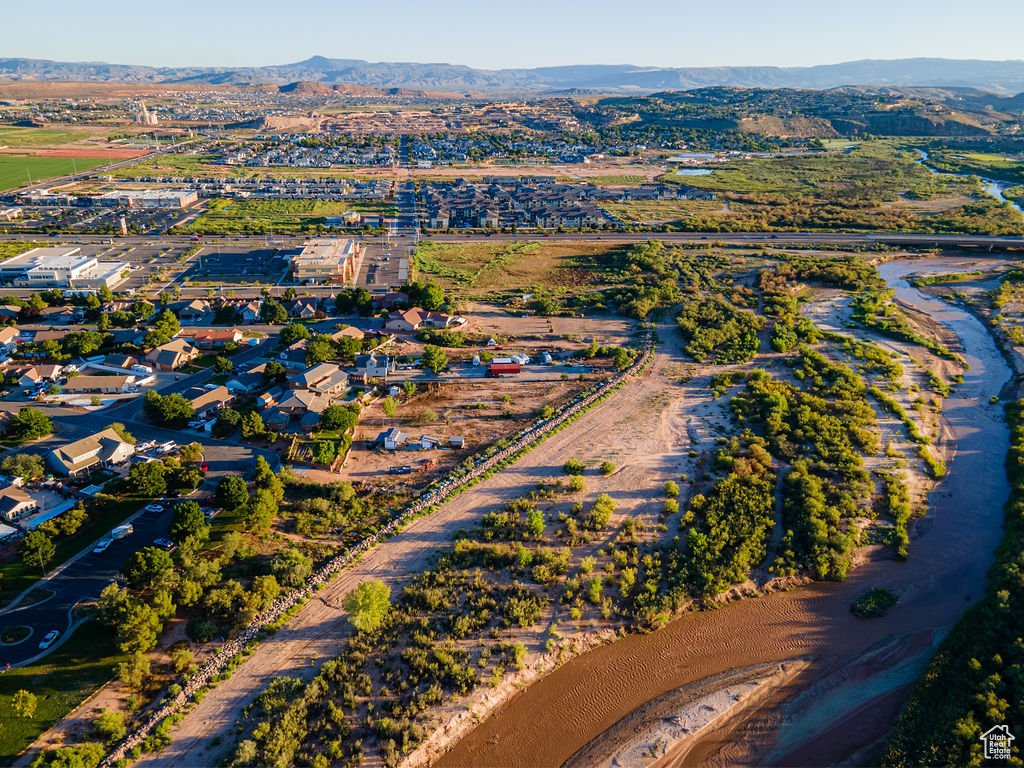 Aerial view featuring a mountain view