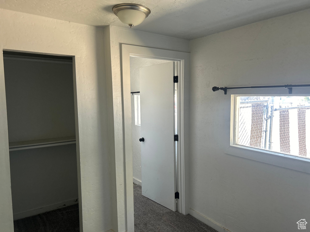 Hall with dark colored carpet