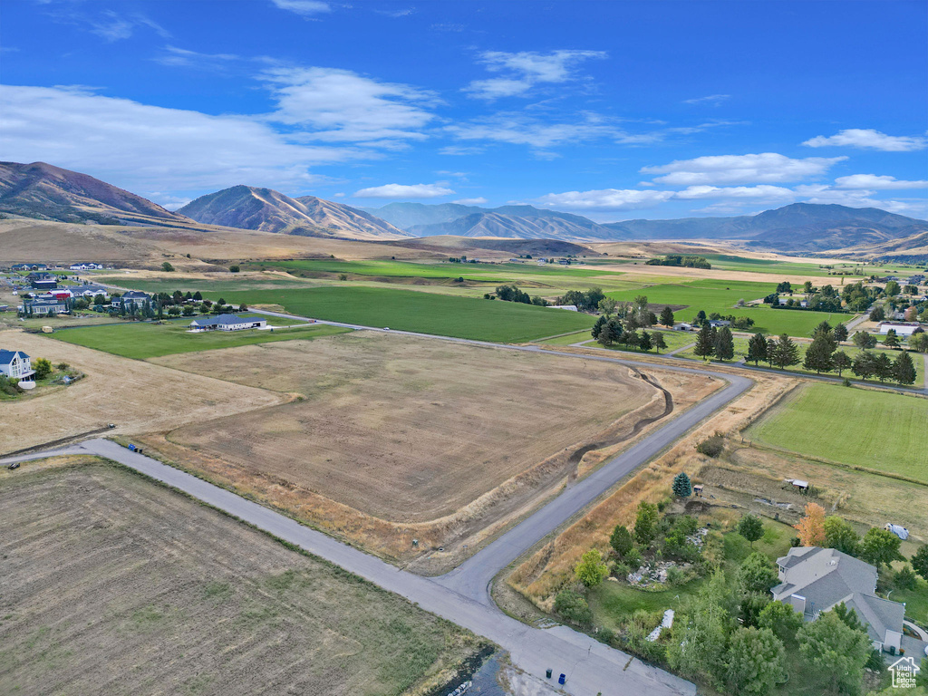 Aerial view featuring a mountain view and a rural view