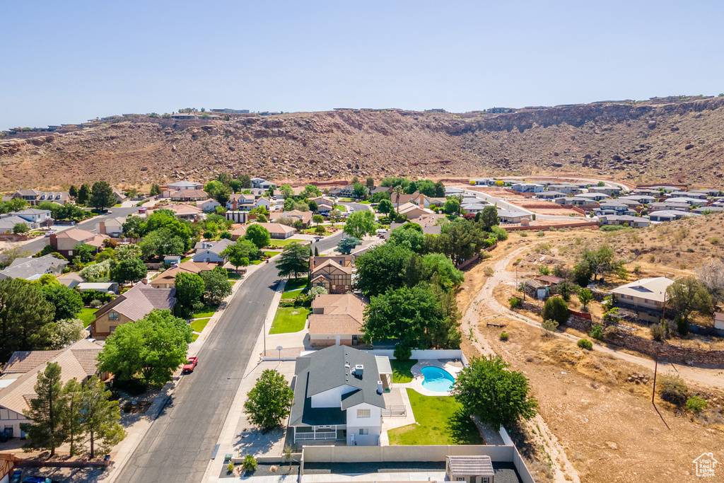 Aerial view featuring a mountain view