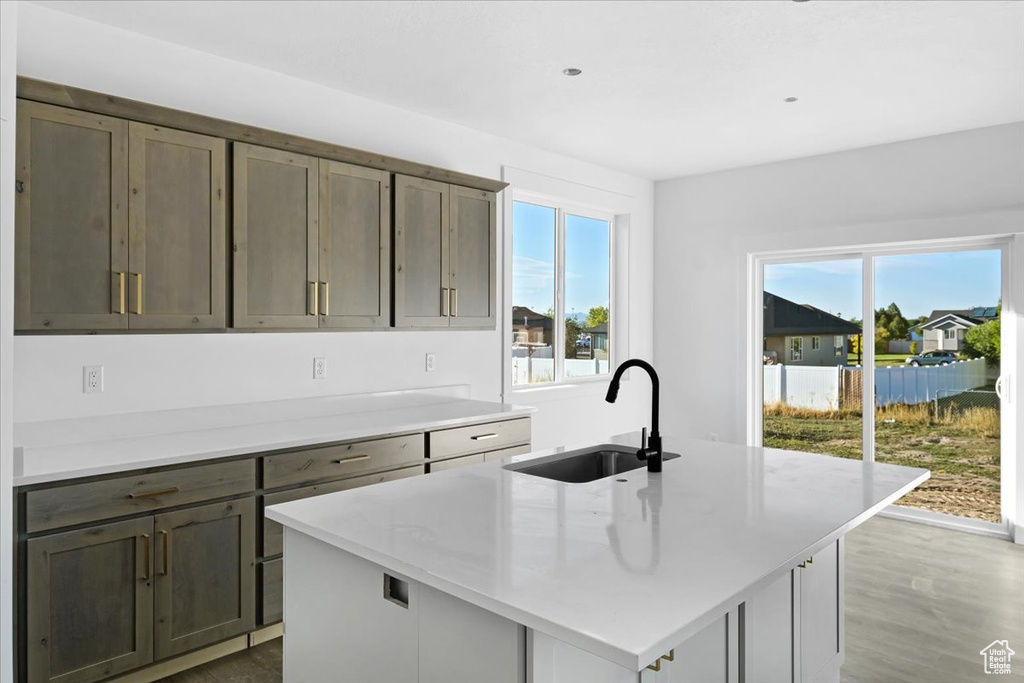 Kitchen featuring a center island with sink, hardwood / wood-style floors, and sink