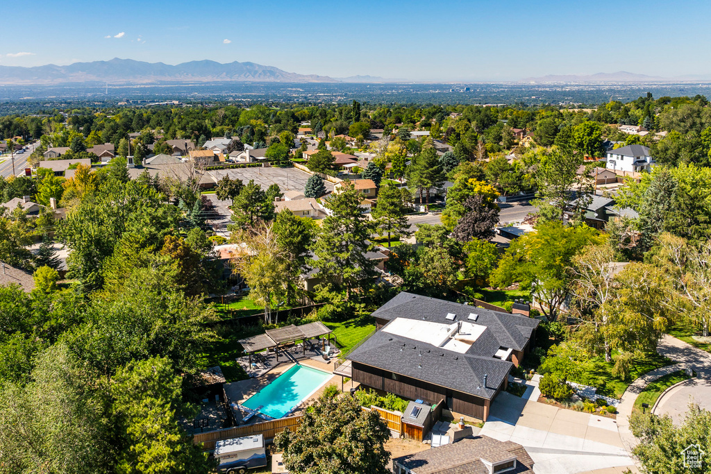 Drone / aerial view with a mountain view