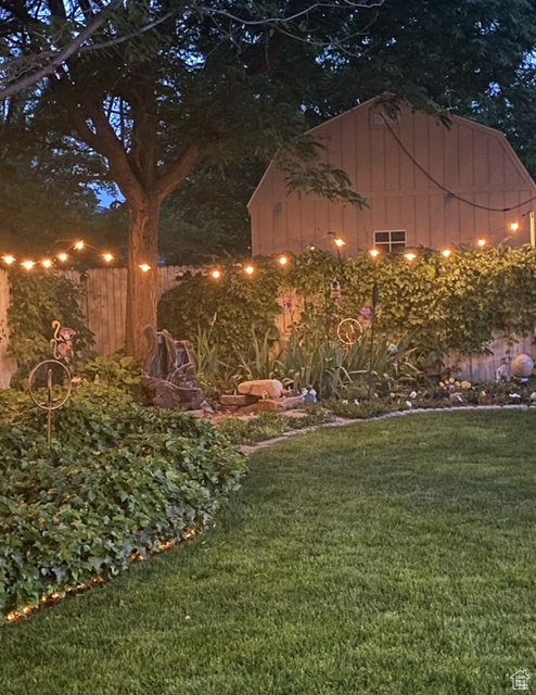 View of yard at twilight