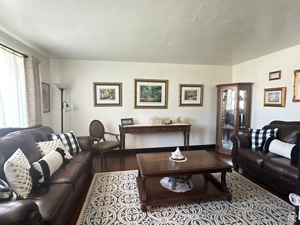 Living room with wood-type flooring