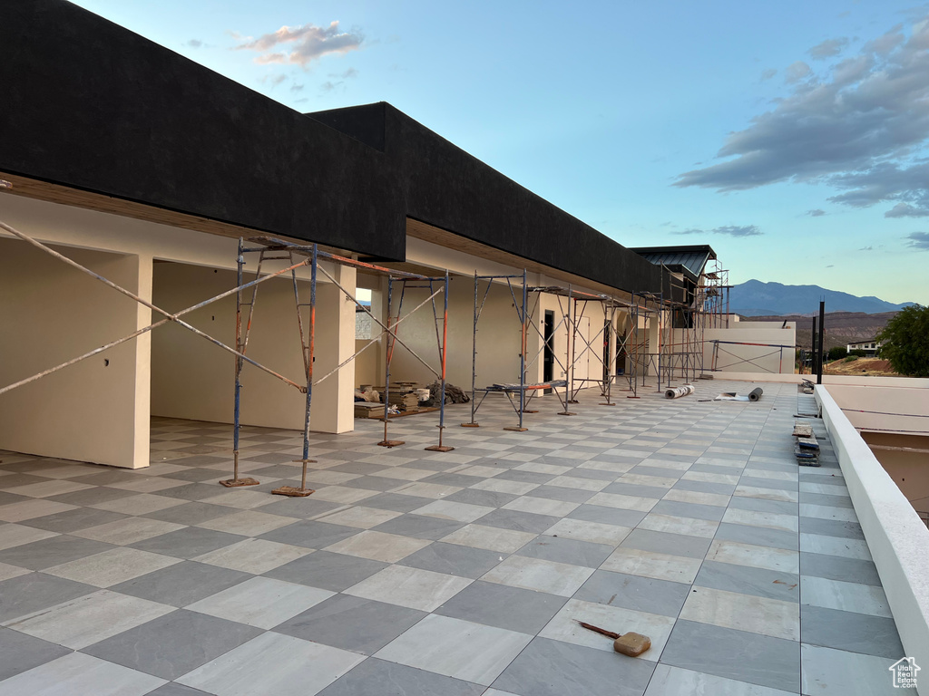 View of patio with a mountain view