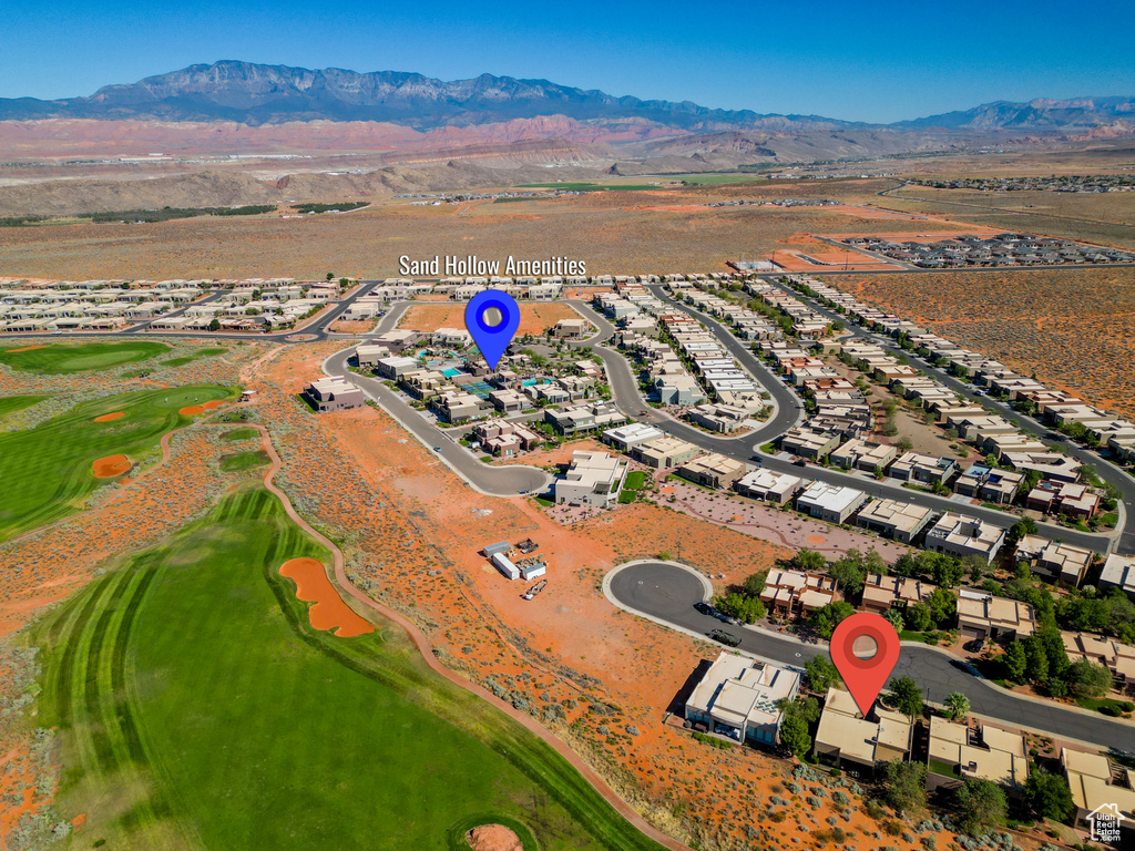 Drone / aerial view featuring a mountain view