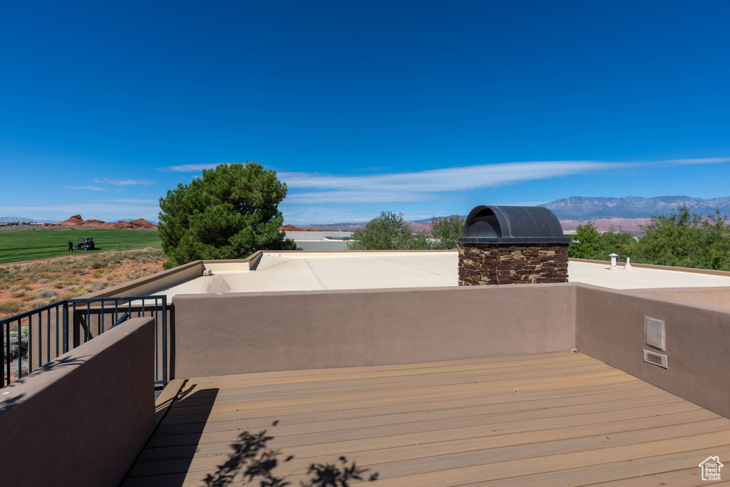 Wooden terrace with a mountain view