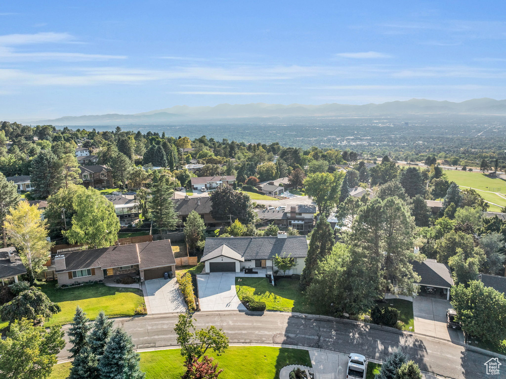 Aerial view featuring a mountain view