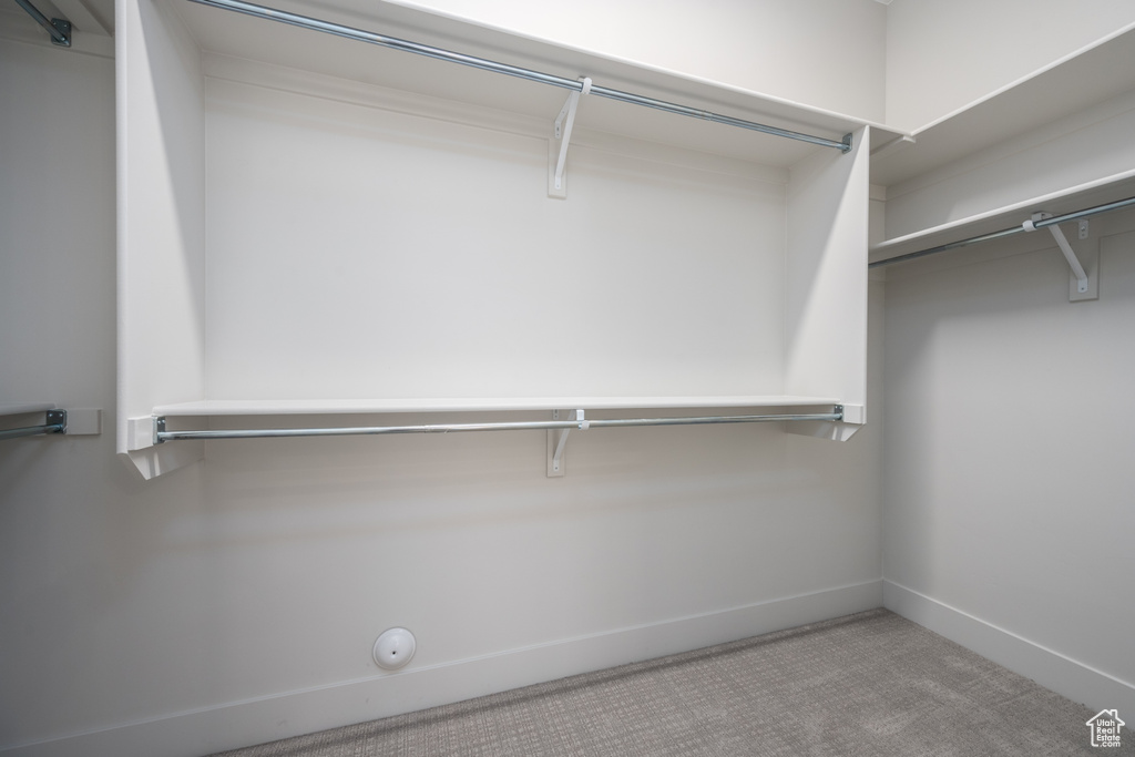 Spacious closet with light colored carpet