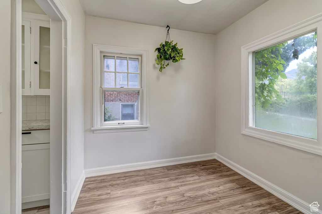 Empty room with light wood-type flooring