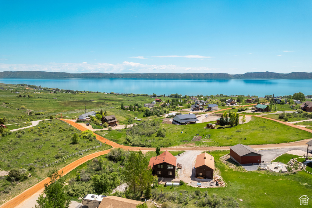 Aerial view of a water and mountain view