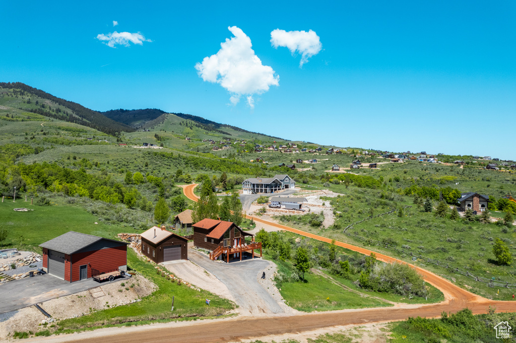 Aerial view of a mountain backdrop