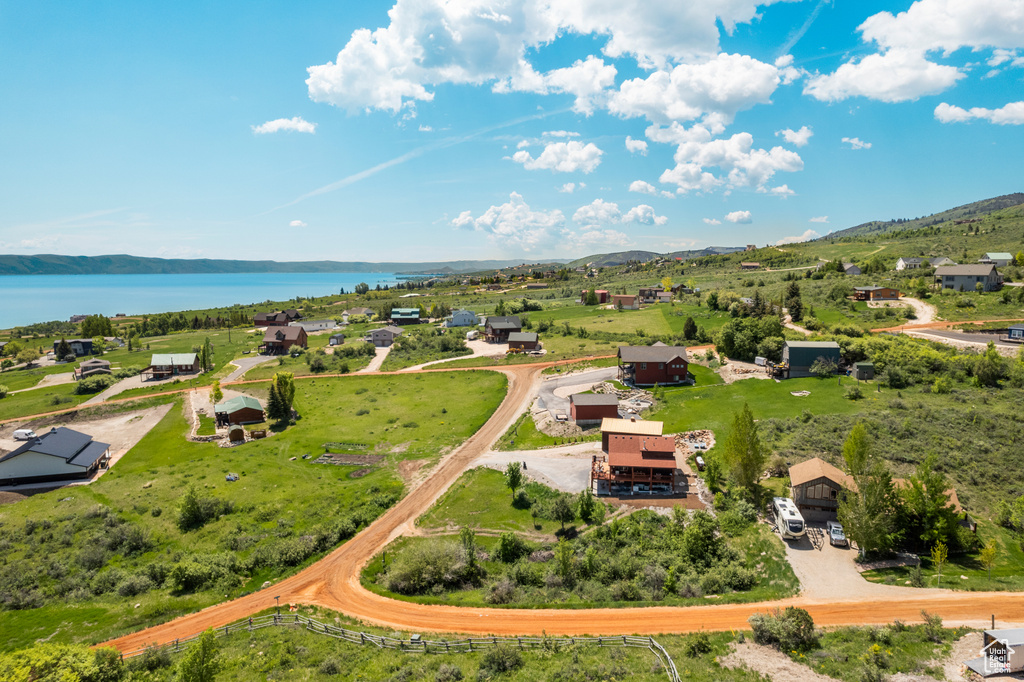 Aerial view of a water and mountain view