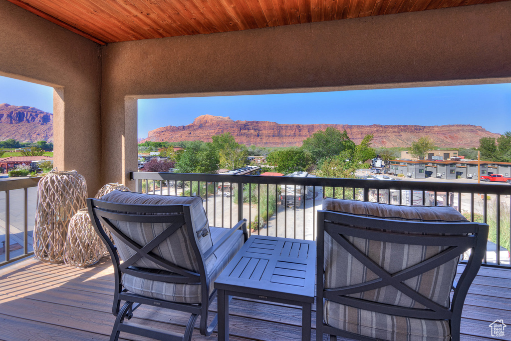 Deck featuring a mountain view