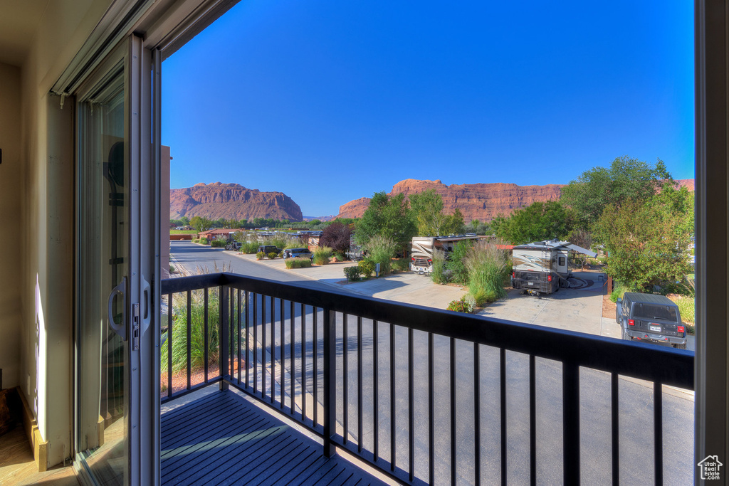 Balcony with a mountain view