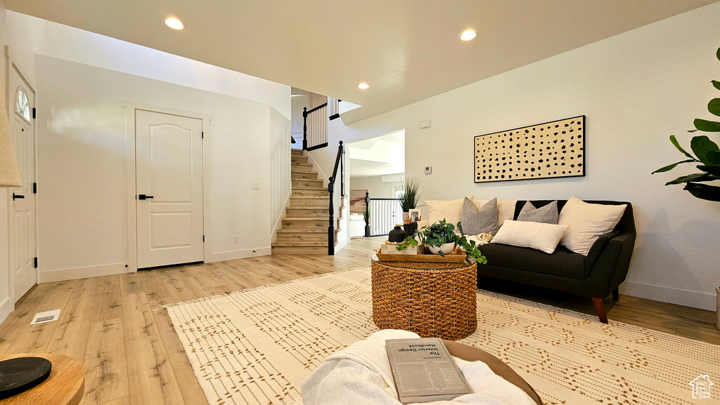 Living room featuring light wood-type flooring