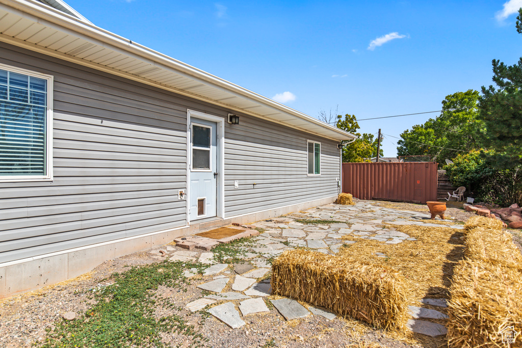 View of home\'s exterior with a patio