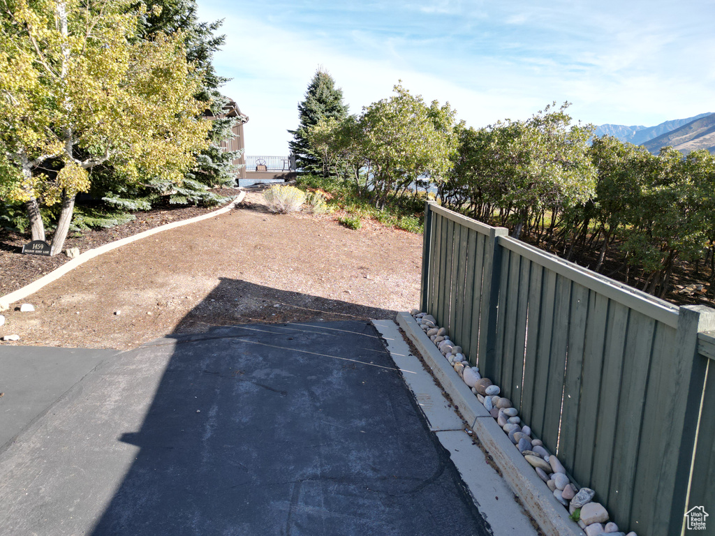 Exterior space featuring a mountain view