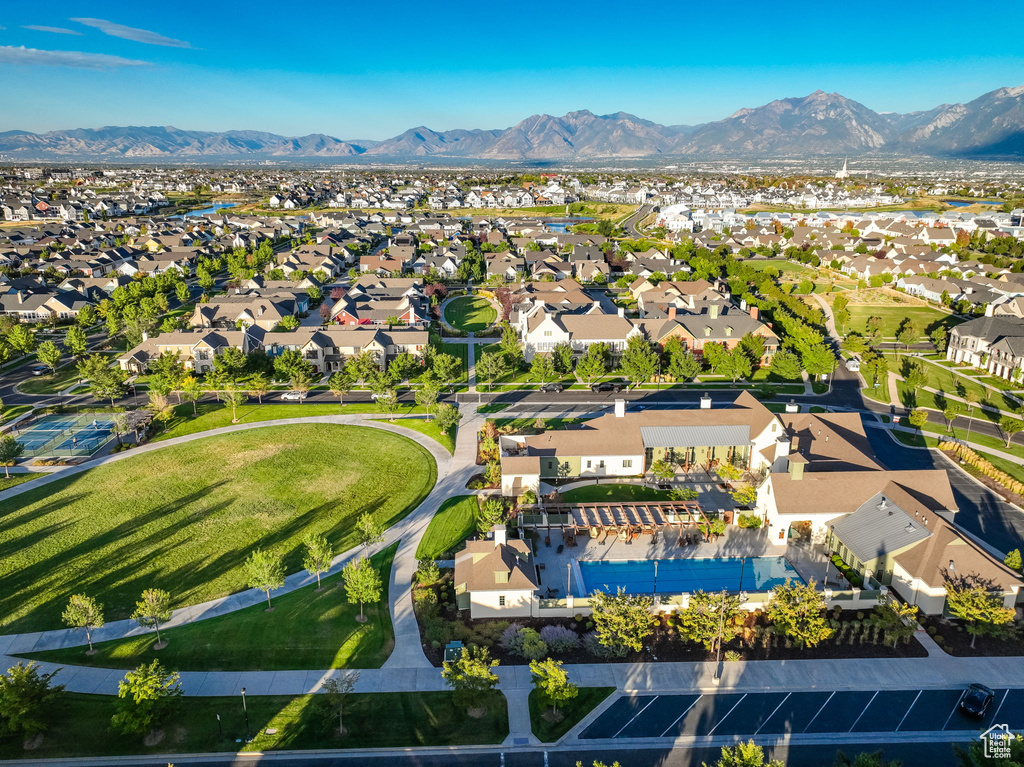 Drone / aerial view with a mountain view