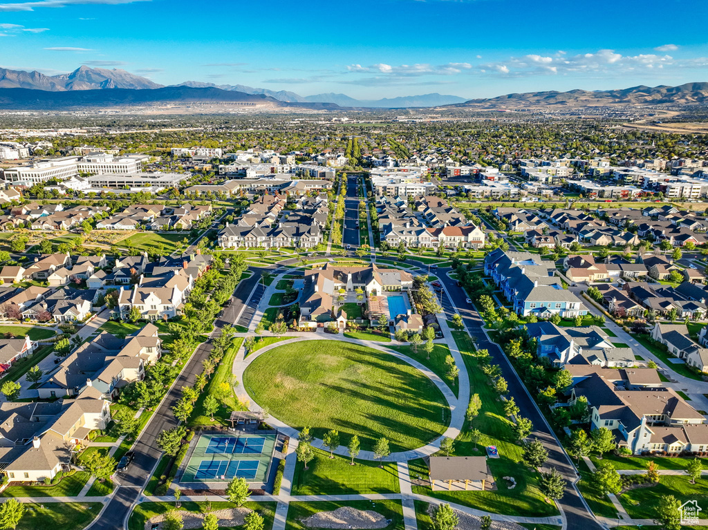 Aerial view featuring a mountain view