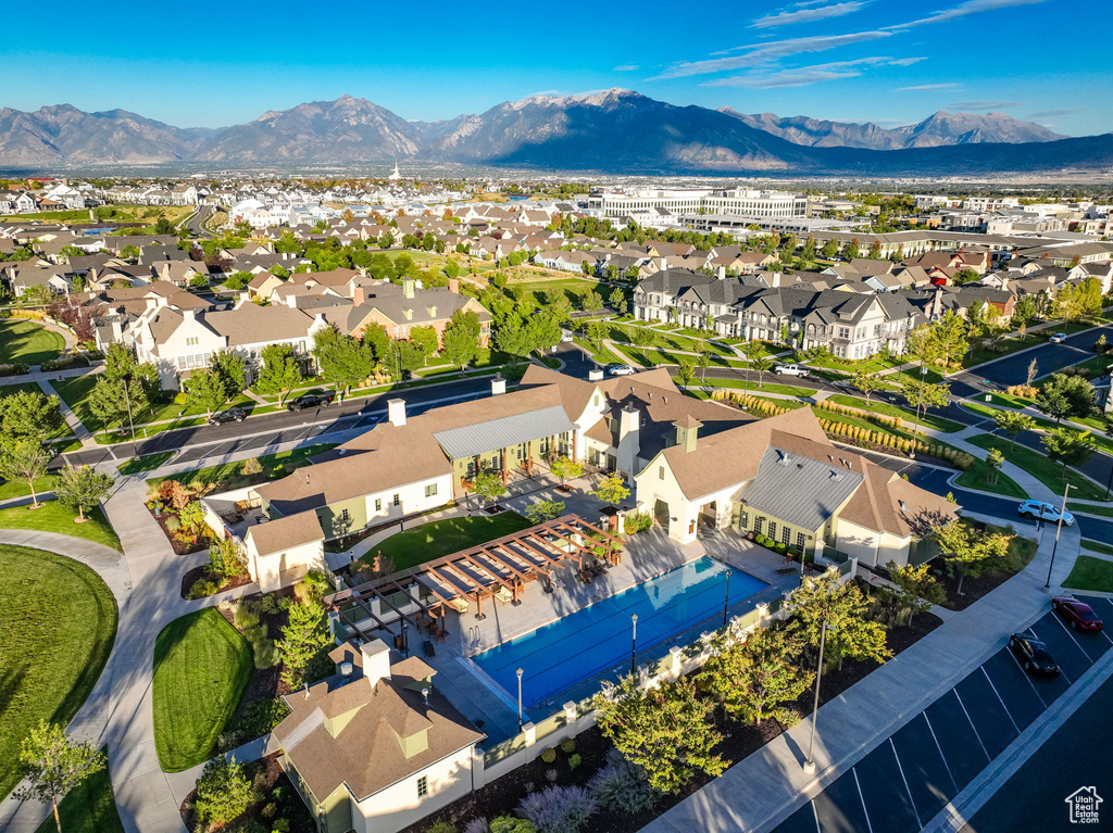 Aerial view featuring a mountain view