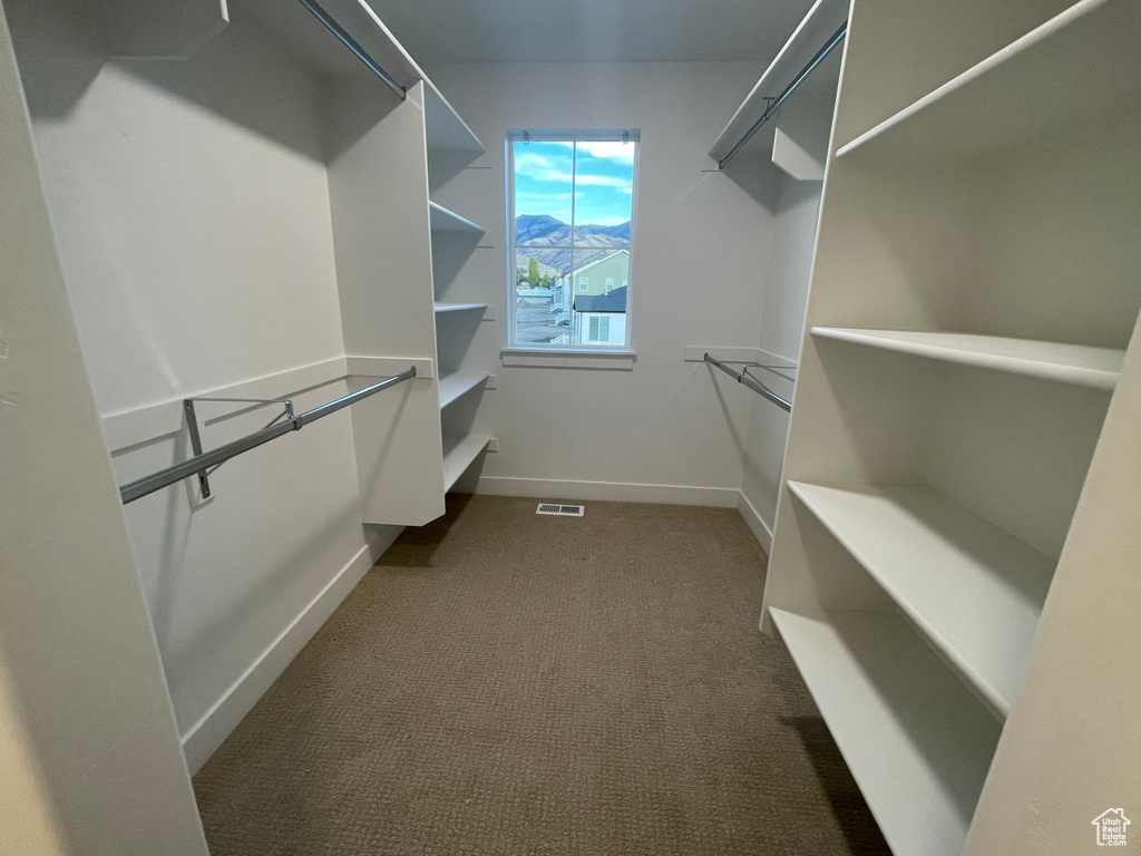 Walk in closet with dark carpet