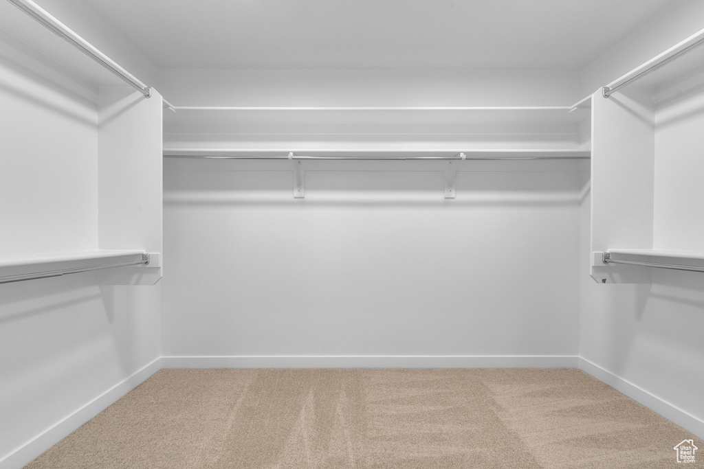 Walk in closet featuring light carpet