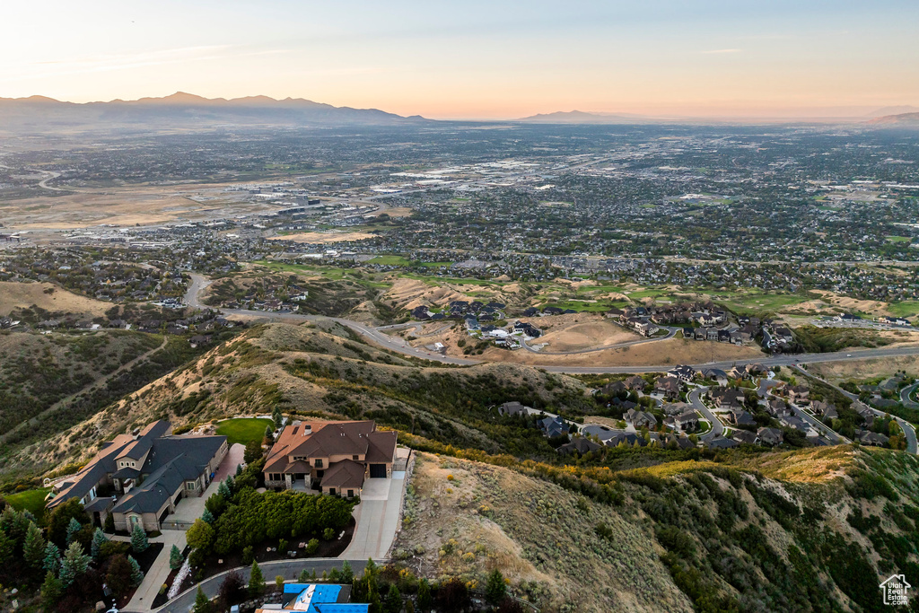 Aerial view at dusk of a mountain view
