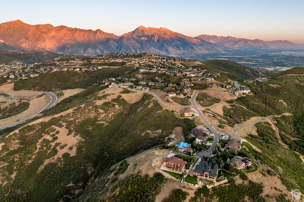 Aerial view at dusk of a mountain view