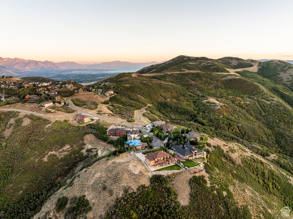 Aerial view at dusk of a mountain view