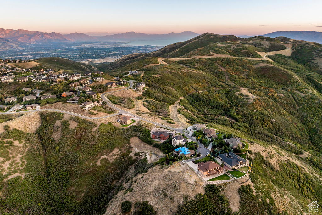 Aerial view at dusk of a mountain view
