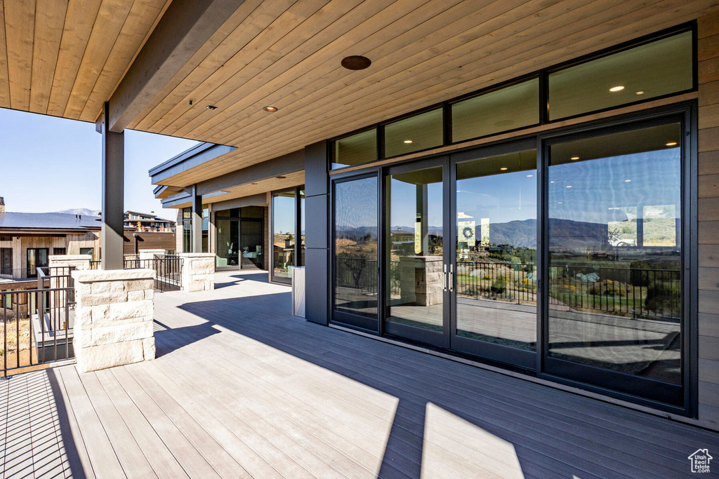 Wooden terrace with a mountain view