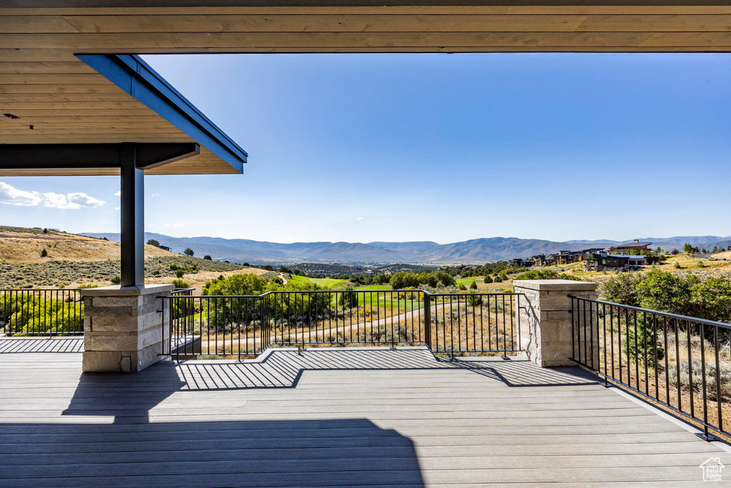 Wooden terrace with a mountain view