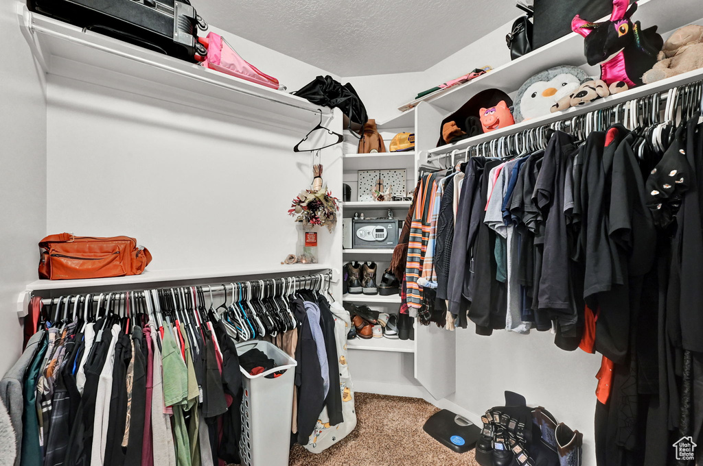 Walk in closet with carpet