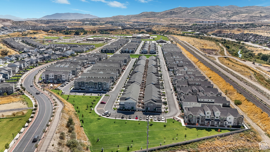 Aerial view featuring a mountain view